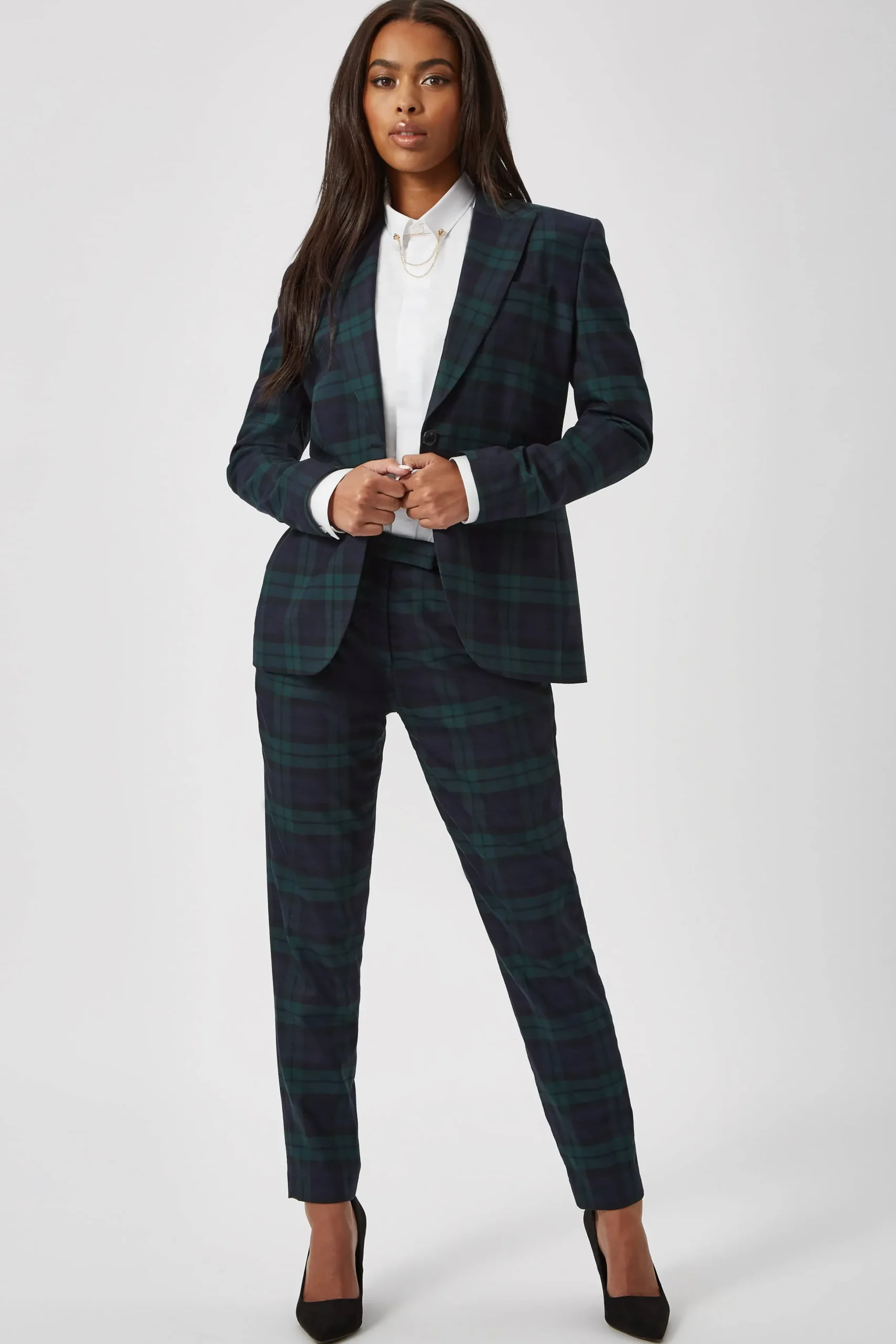 Twisted Tailor Grace Skinny Fit Green Tartan Jacket | Woman