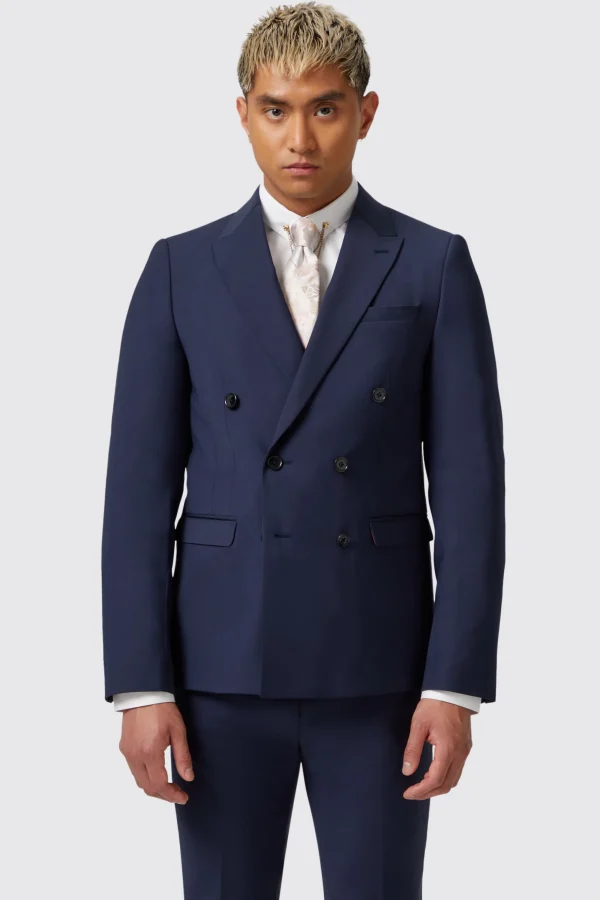 Twisted Tailor Harwood Slim Fit Navy Double Breasted Wool Jacket | Jackets·Work Jackets