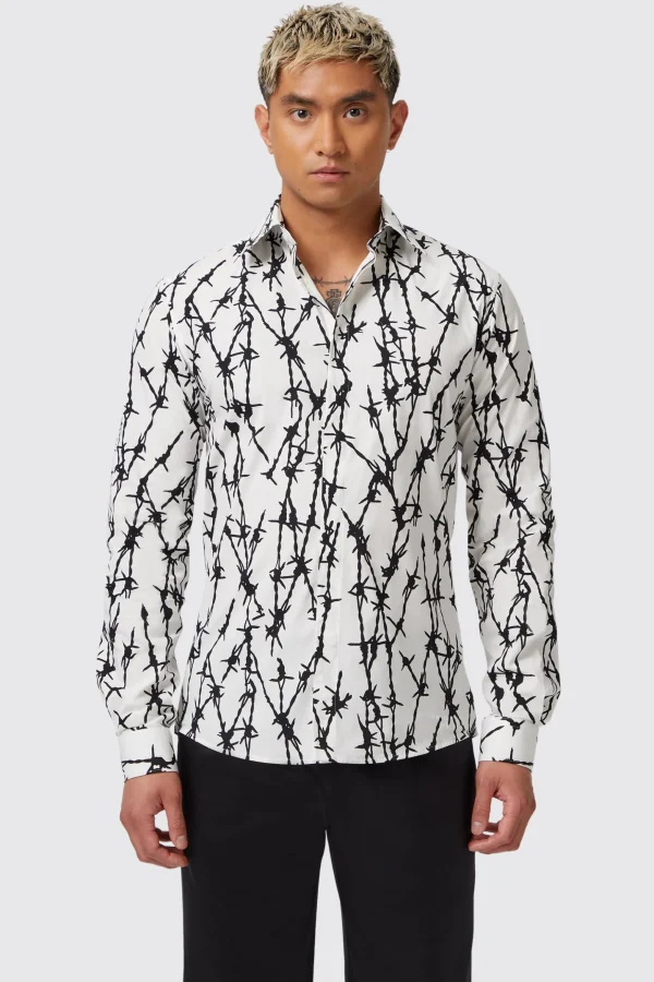 Twisted Tailor Horner Slim Fit White Cotton Shirt | Style·Patterned Shirts | Occasion·Party Shirts
