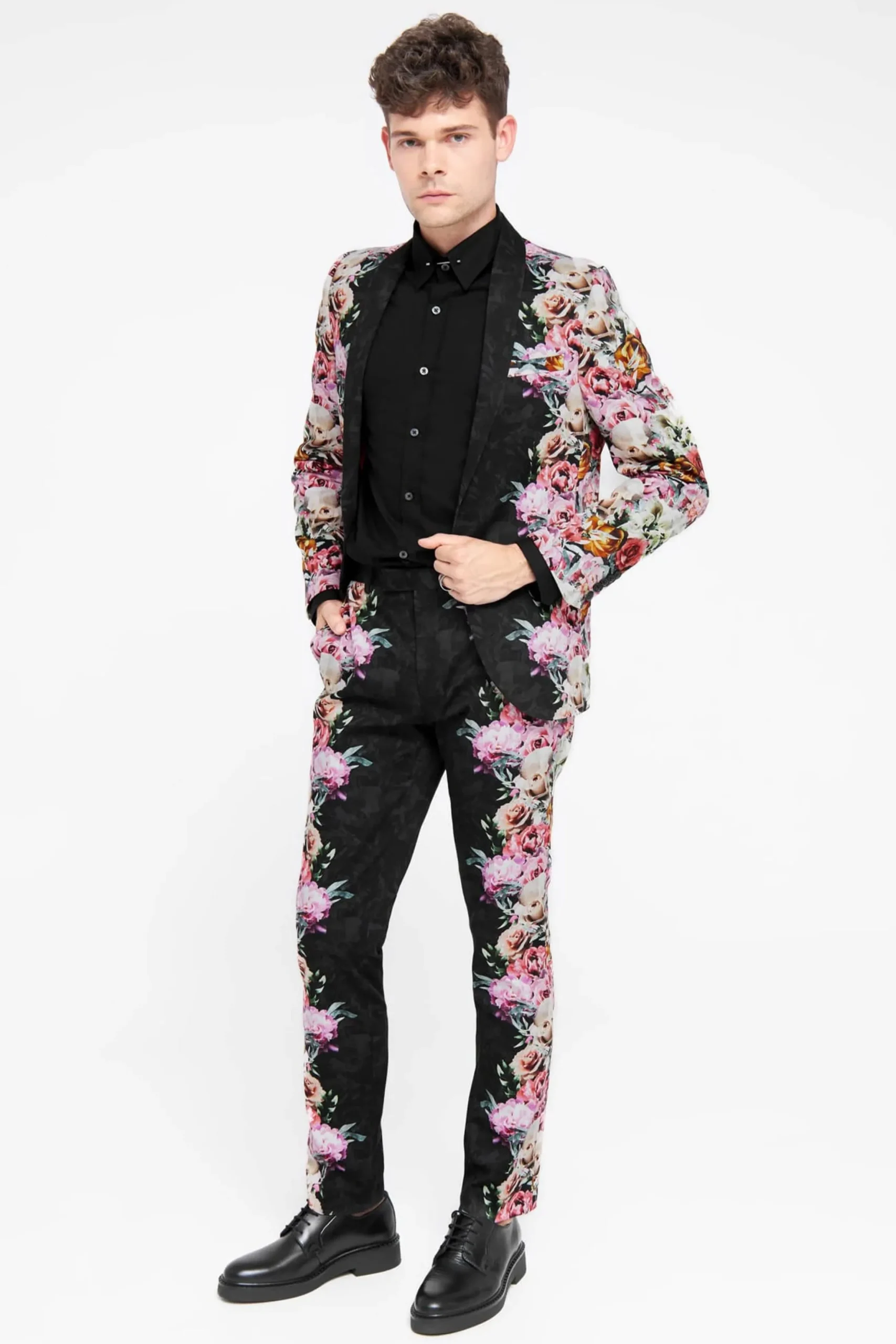 Twisted Tailor Ikeda Slim Fit Black Cotton Floral Trousers | Trousers·Floral Trousers