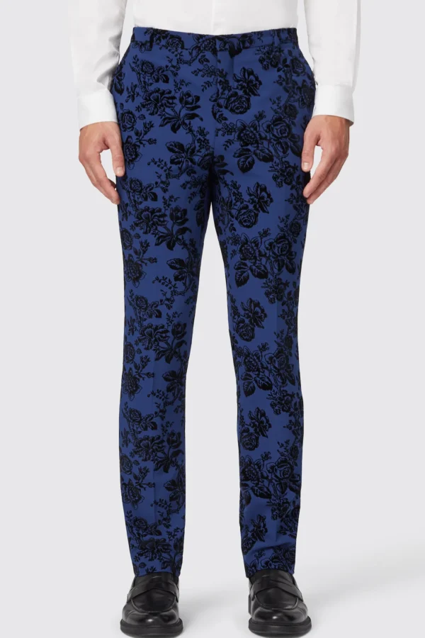 Twisted Tailor Jackalope Blue Suit Trouser With Floral Flocking | Trousers·Floral Trousers | Trousers·Party Trousers