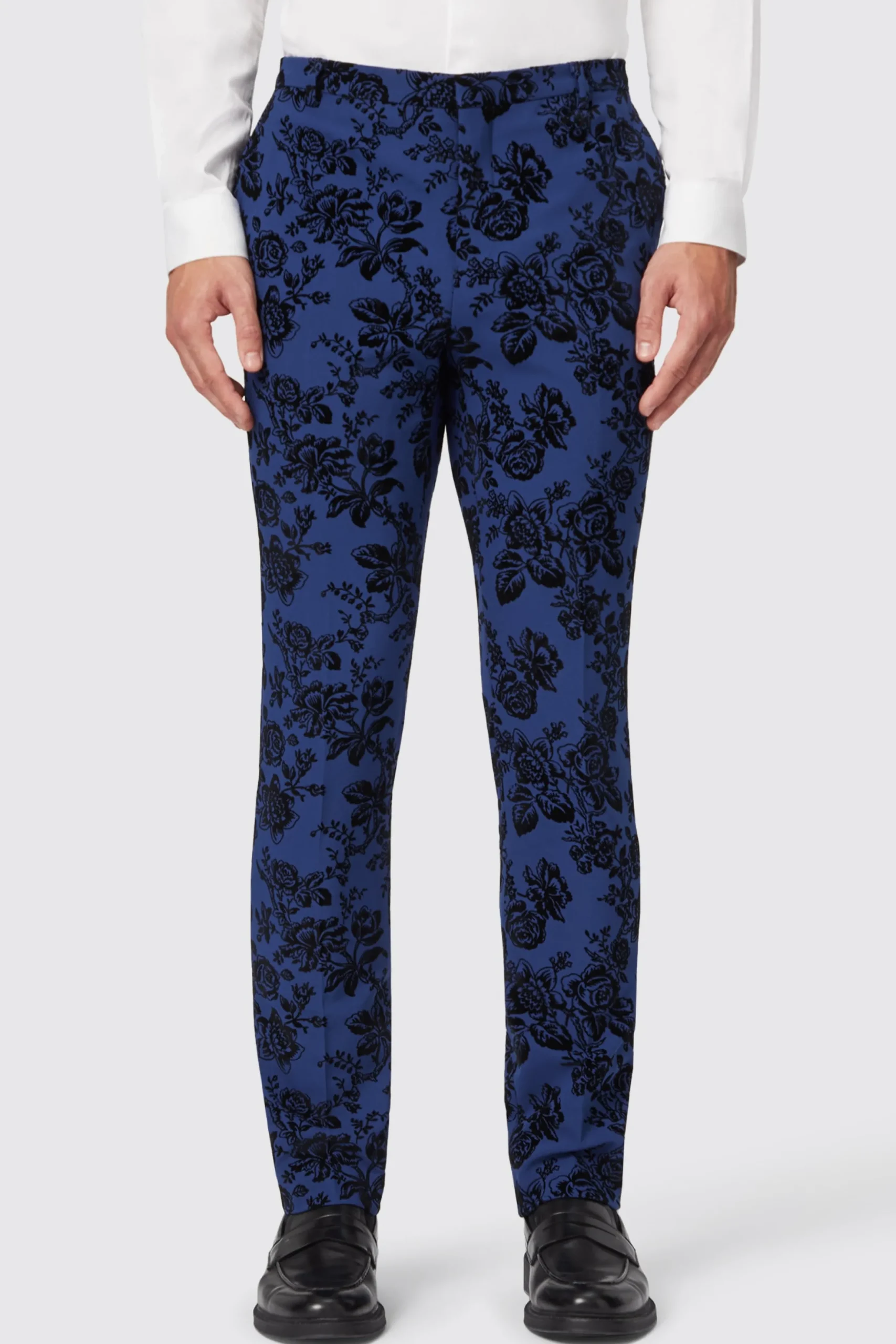 Twisted Tailor Jackalope Blue Suit Trouser With Floral Flocking | Trousers·Floral Trousers | Trousers·Party Trousers
