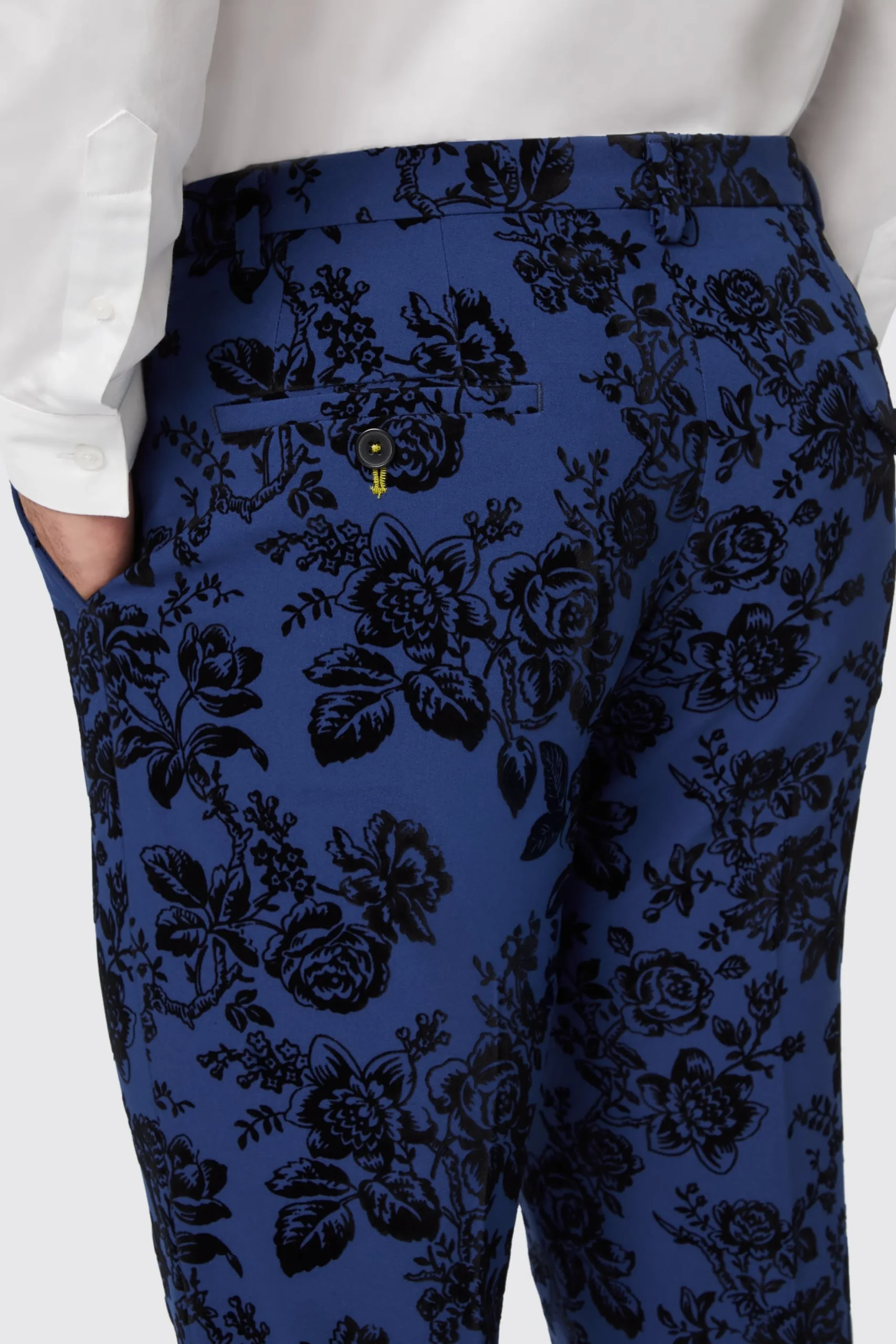 Twisted Tailor Jackalope Blue Suit Trouser With Floral Flocking | Trousers·Floral Trousers | Trousers·Party Trousers