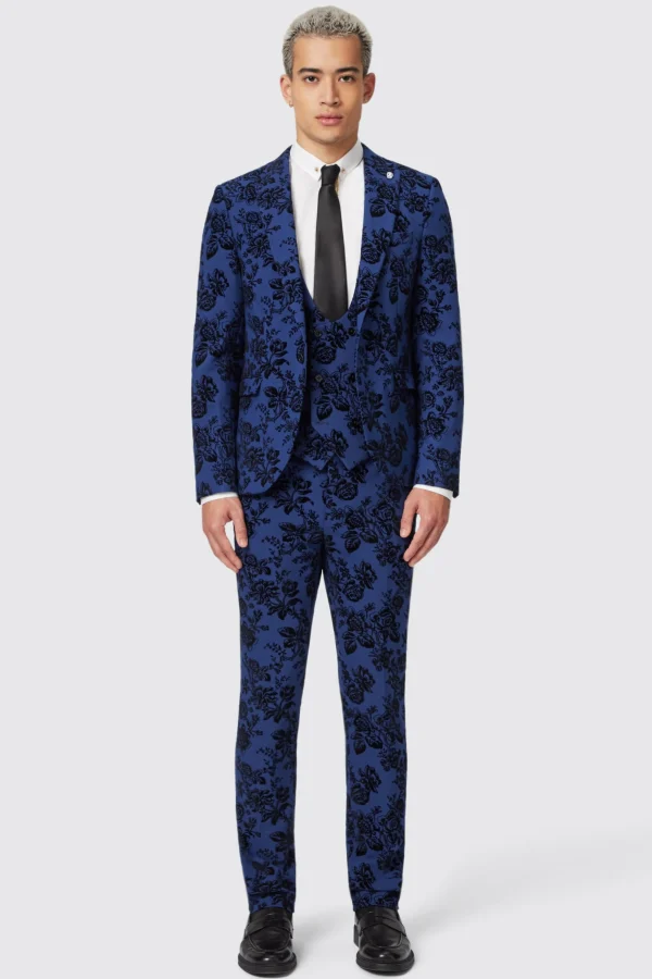 Twisted Tailor Jackalope Blue Suit With Floral Flocking | Style·Floral Suits | Style·3 Piece Suits