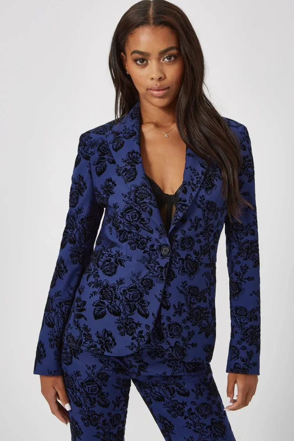 Twisted Tailor Jackalope Skinny Fit Blue Floral Flocked Jacket | Woman