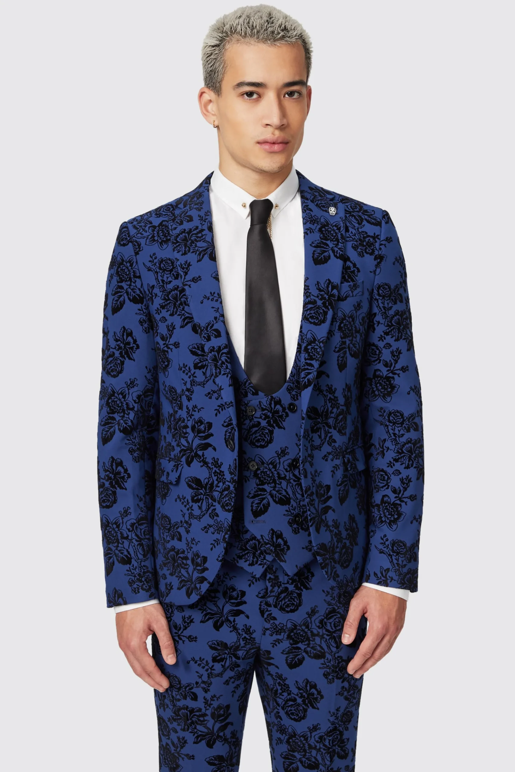 Twisted Tailor Jackalope Skinny Fit Blue Floral Flocked Jacket | Jackets·Floral Jackets | Jackets·Party Jackets