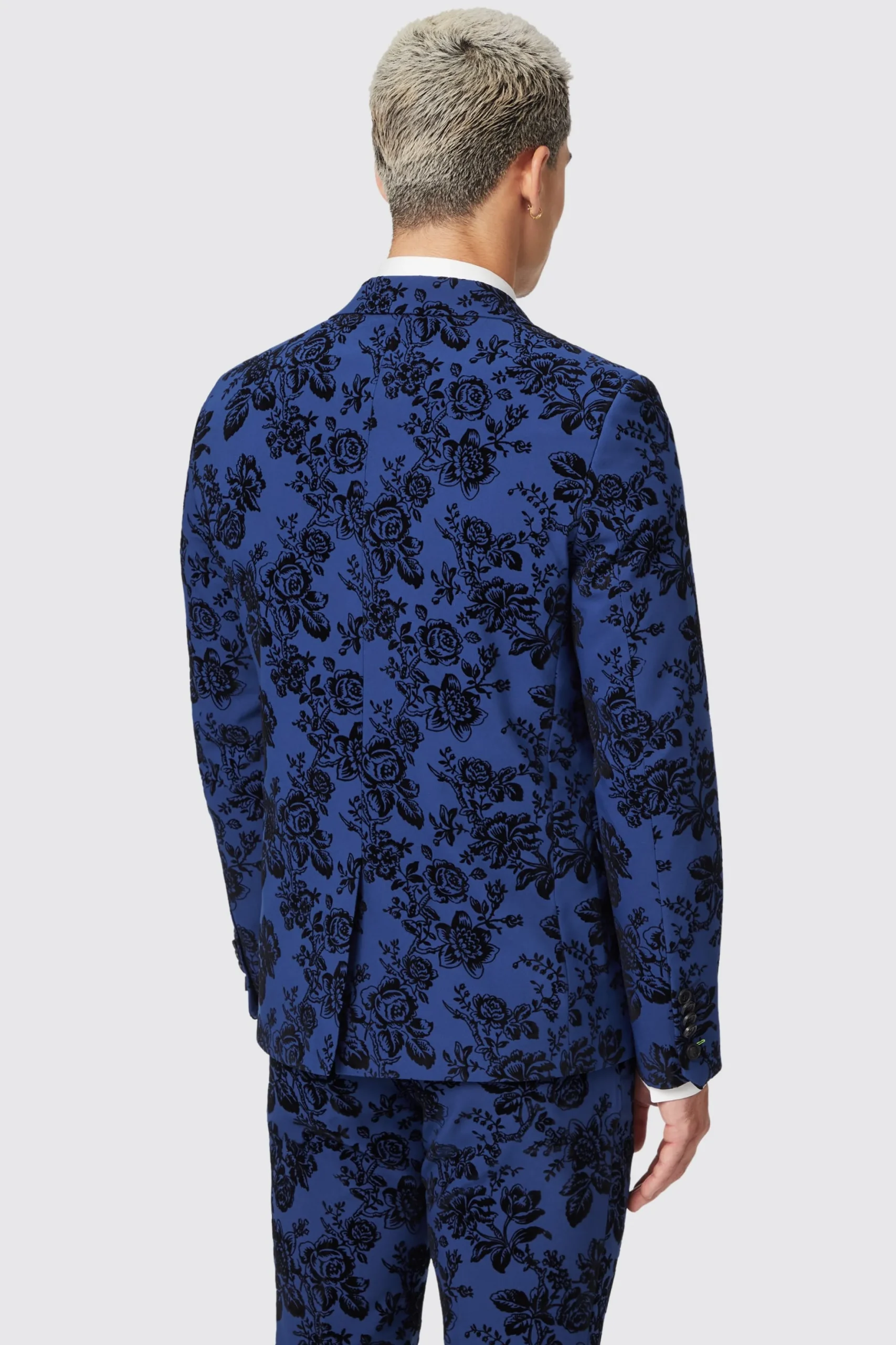 Twisted Tailor Jackalope Skinny Fit Blue Floral Flocked Jacket | Jackets·Floral Jackets | Jackets·Party Jackets