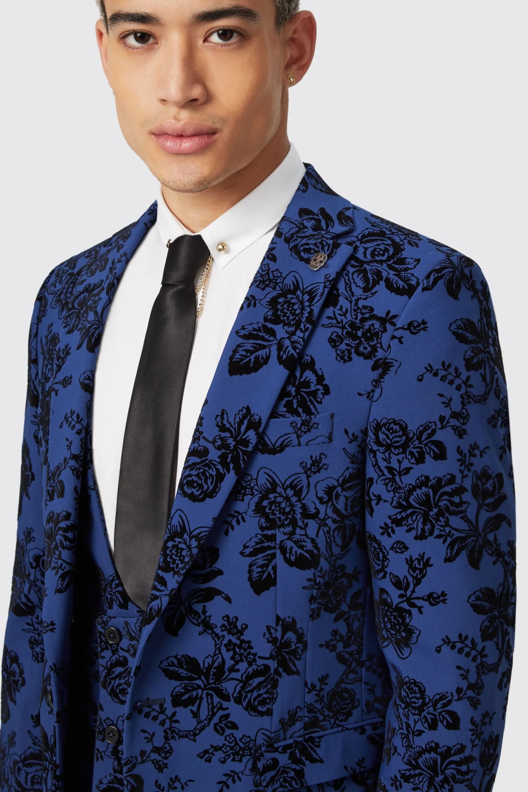 Twisted Tailor Jackalope Skinny Fit Blue Floral Flocked Jacket | Jackets·Floral Jackets | Jackets·Party Jackets