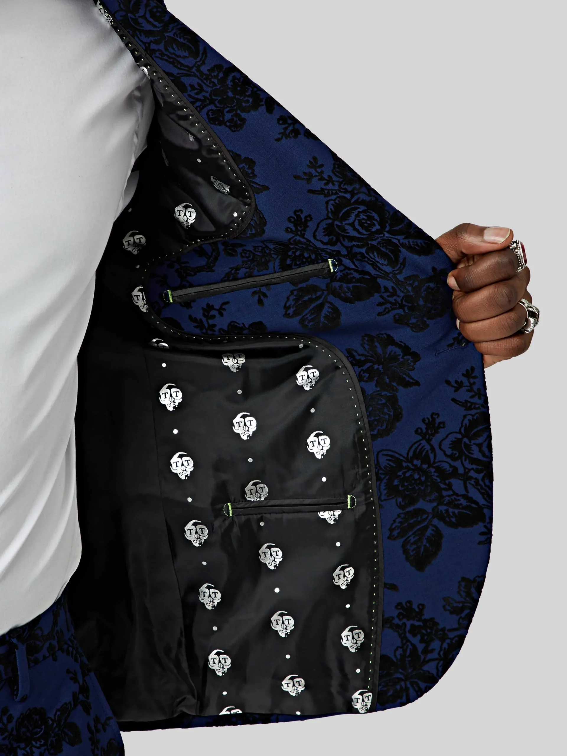 Twisted Tailor Jackalope Skinny Fit Blue Floral Flocked Jacket | Jackets·Floral Jackets | Jackets·Party Jackets