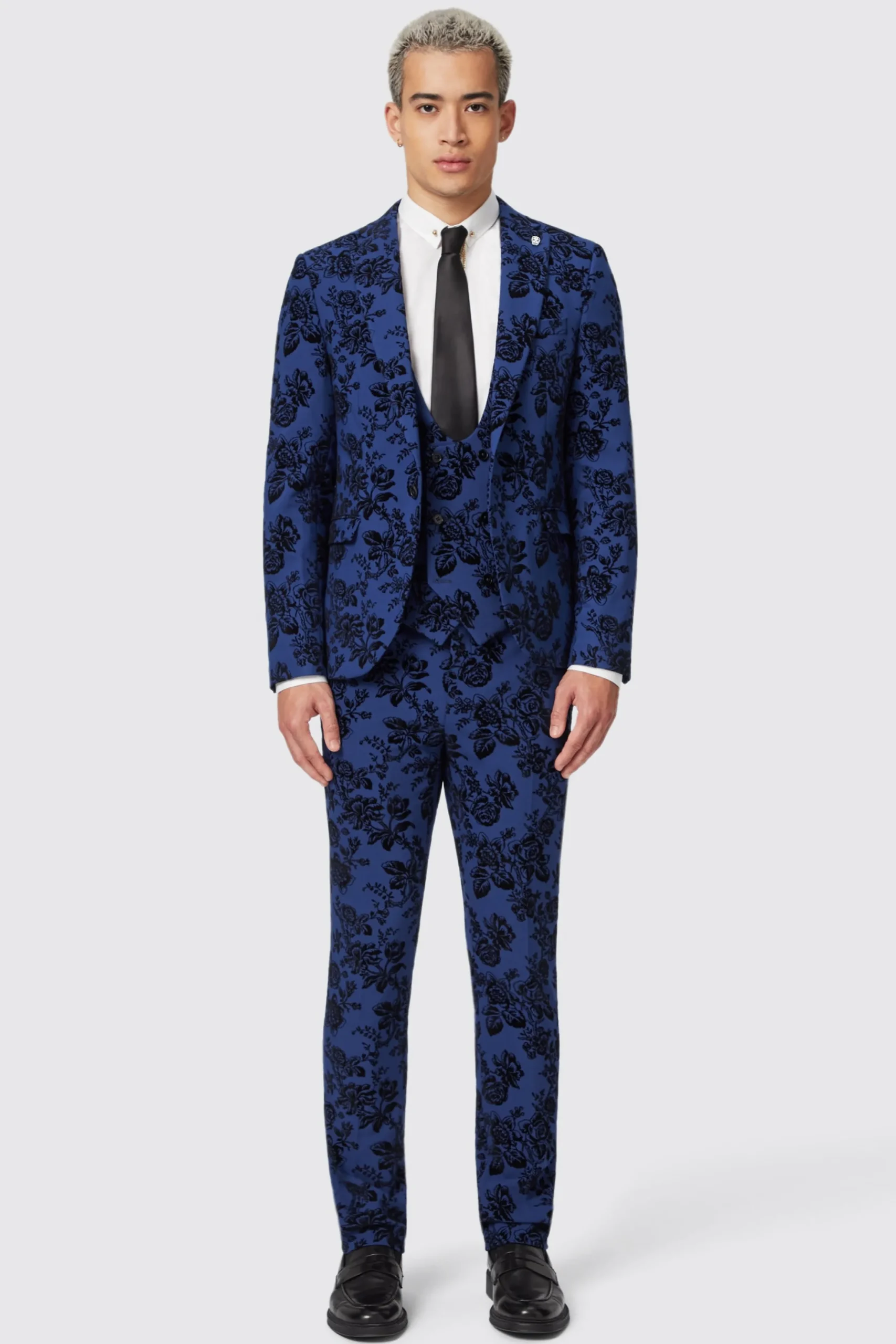 Twisted Tailor Jackalope Skinny Fit Blue Floral Flocked Jacket | Jackets·Floral Jackets | Jackets·Party Jackets