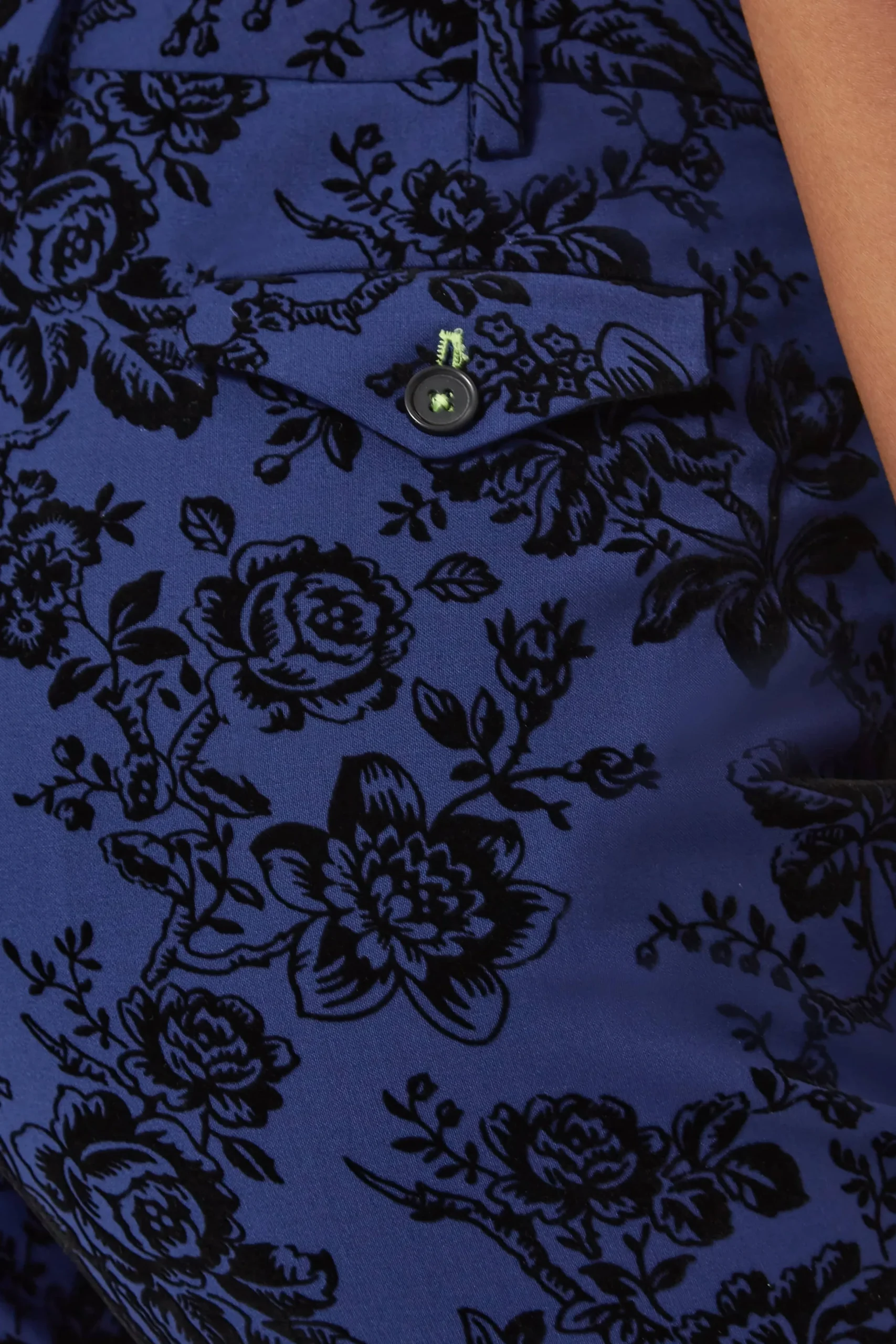 Twisted Tailor Jackalope Skinny Fit Blue Floral Flocked Trousers | Woman