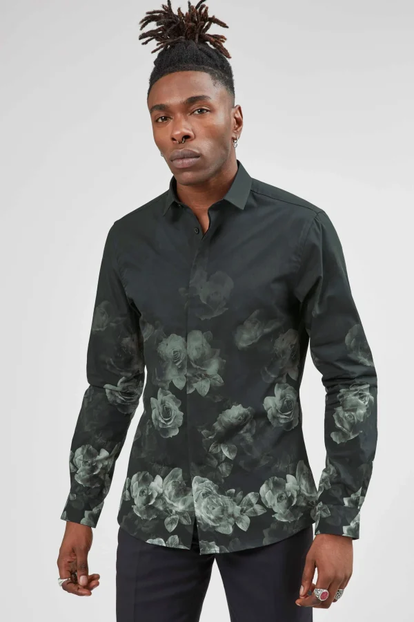 Twisted Tailor Kember Slim Fit Black Floral Shirt | Style·Patterned Shirts | Occasion·Formal Shirts