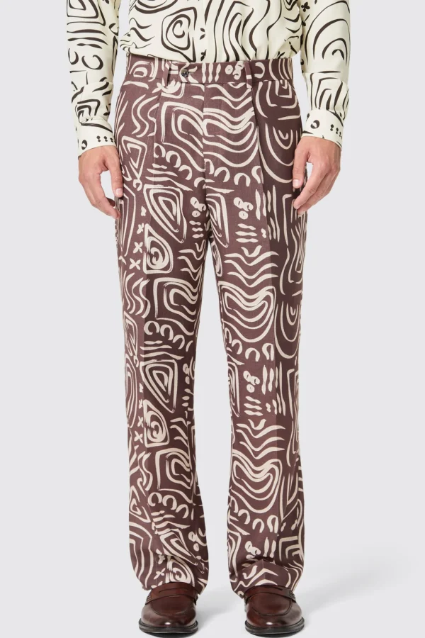 Twisted Tailor Kessie Oversized Brown Abstract Print Trousers | Unisex | Trousers·Casual Trousers