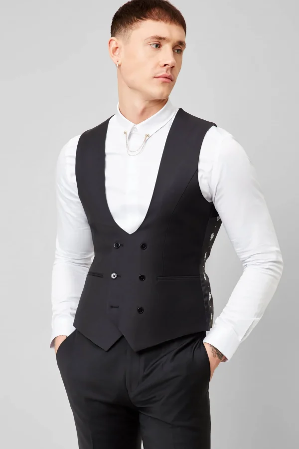 Twisted Tailor Kingdon Skinny Fit Black Dinner Waistcoat | Waistcoats