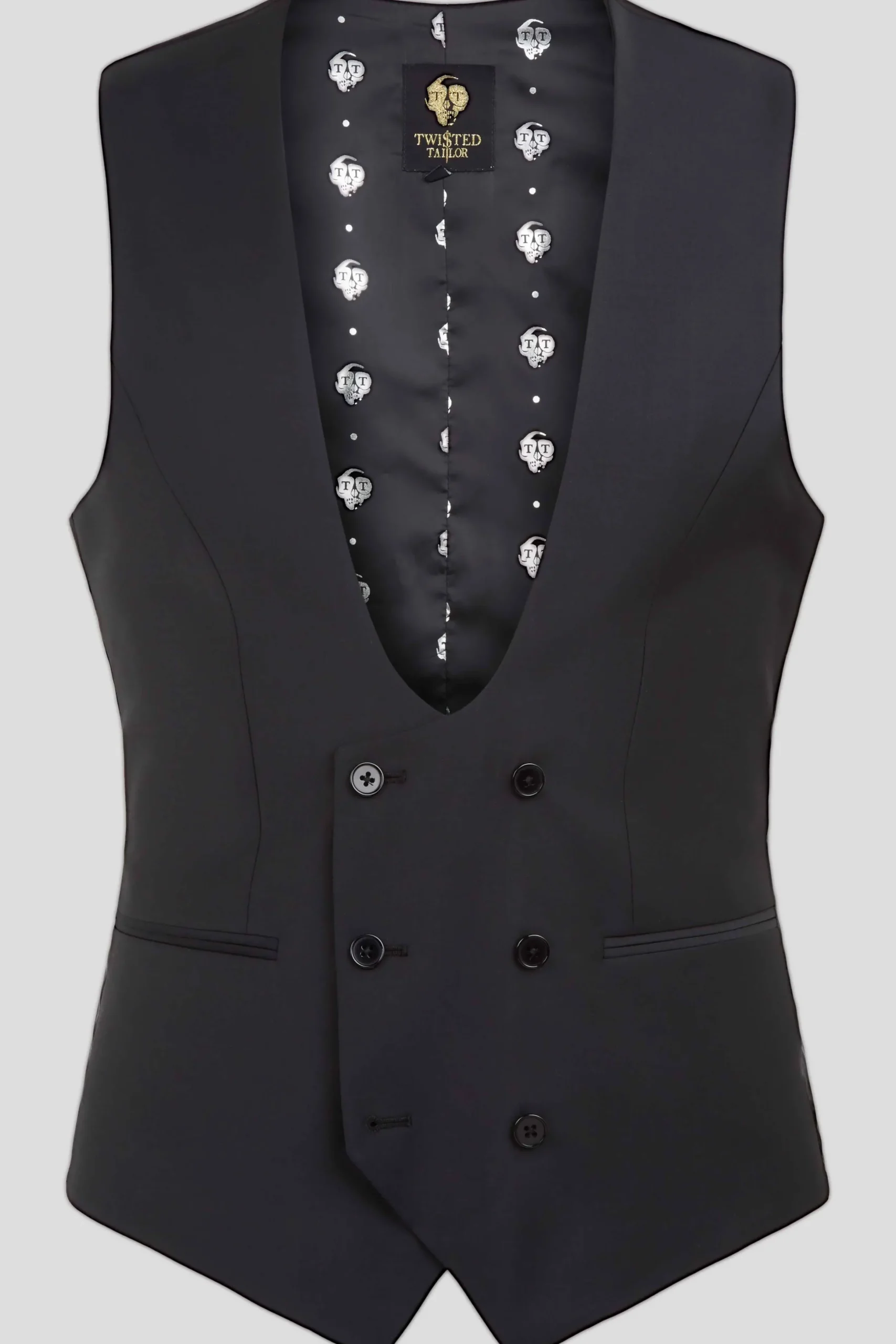Twisted Tailor Kingdon Skinny Fit Black Dinner Waistcoat | Waistcoats