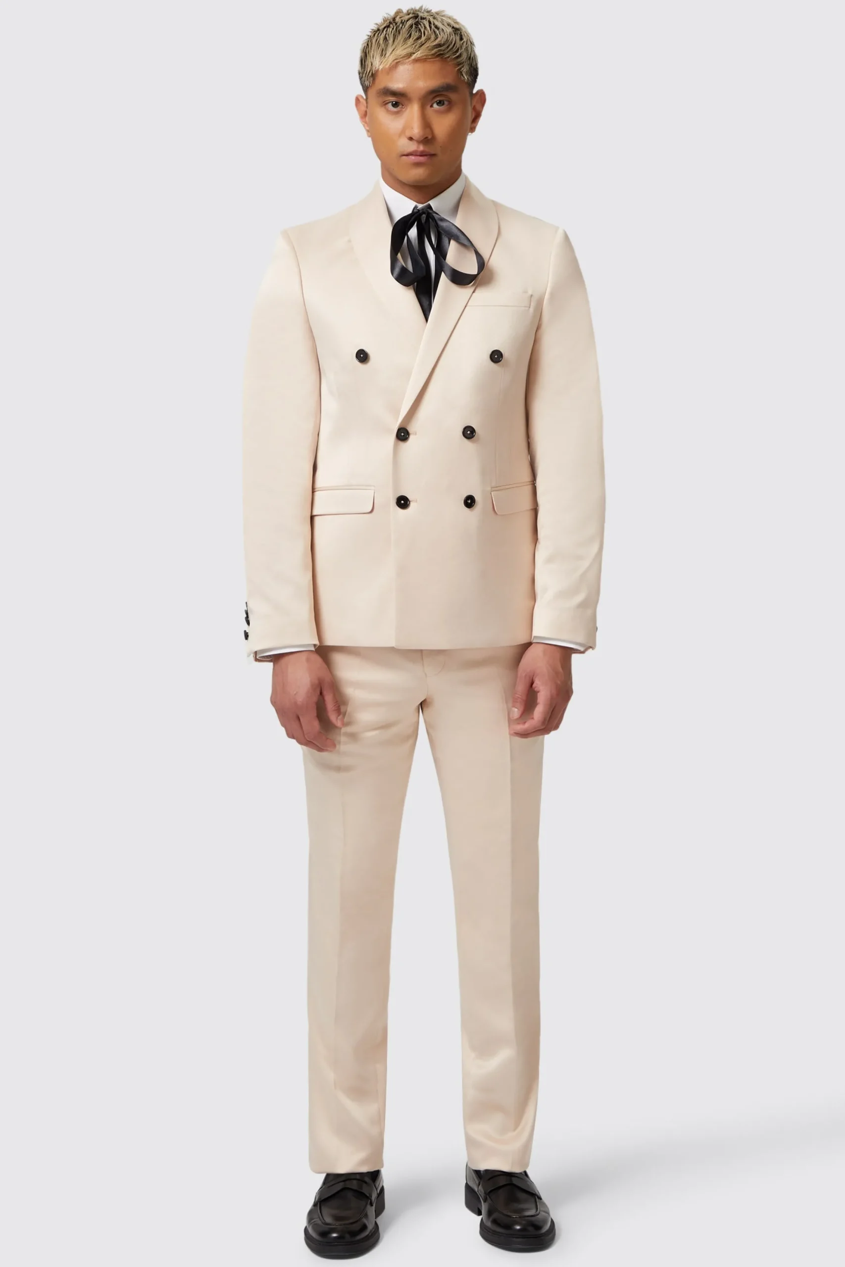 Twisted Tailor Lewis Skinny Fit Double Breasted Beige Sateen Suit | Occasion·Party Suits