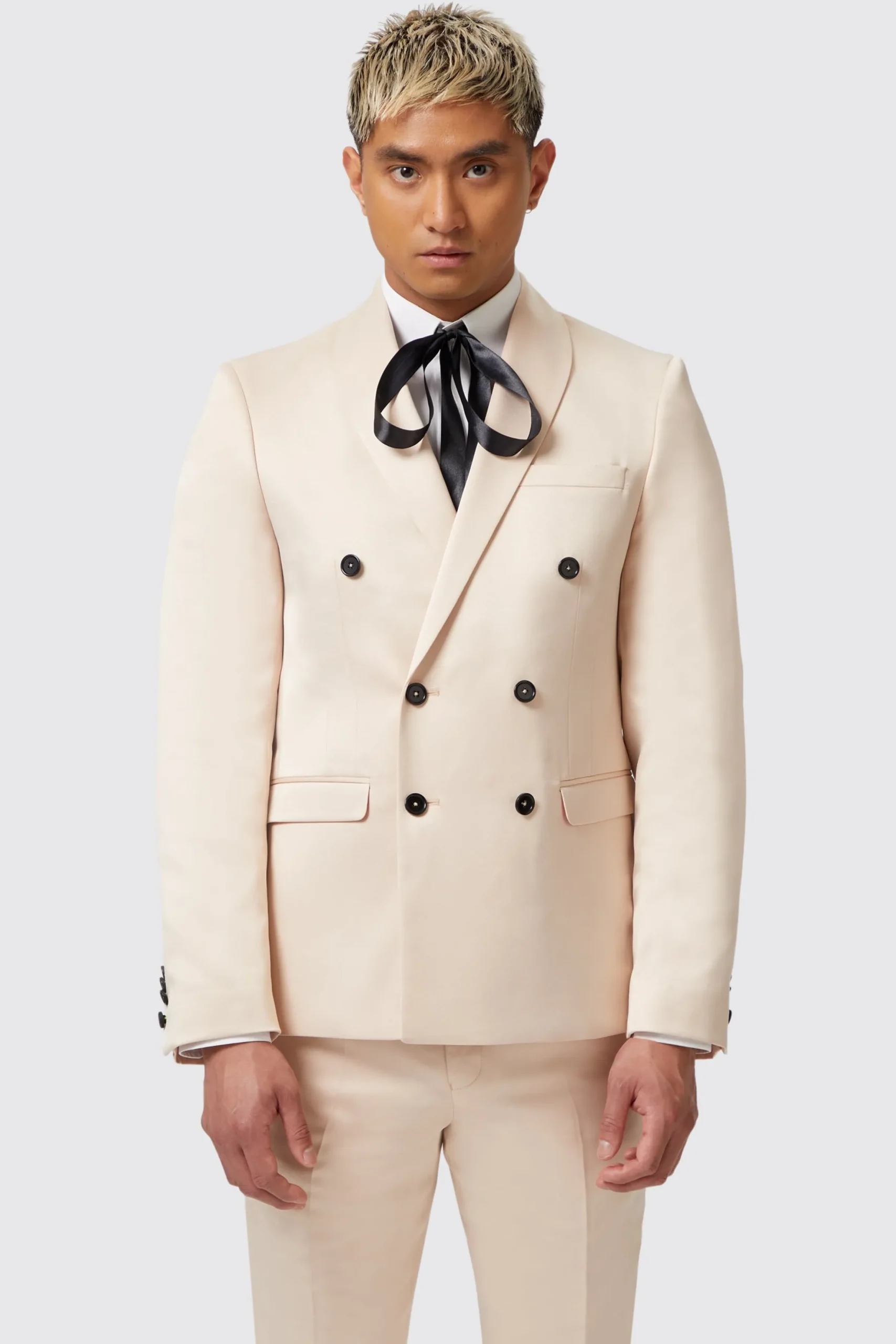 Twisted Tailor Lewis Skinny Fit Double Breasted Beige Sateen Suit | Occasion·Party Suits