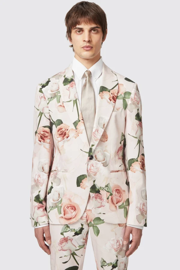 Twisted Tailor Lincoln Skinny Fit Pink Floral Cotton Jacket | Jackets·Floral Jackets | Jackets·Party Jackets