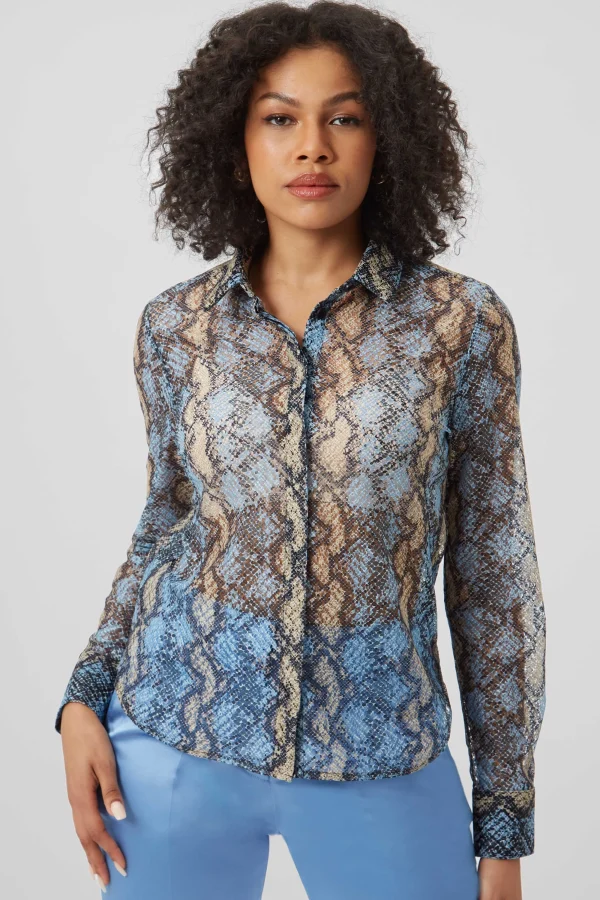 Twisted Tailor Lopez Skinny Fit Grey Snake Print Shirt | Woman