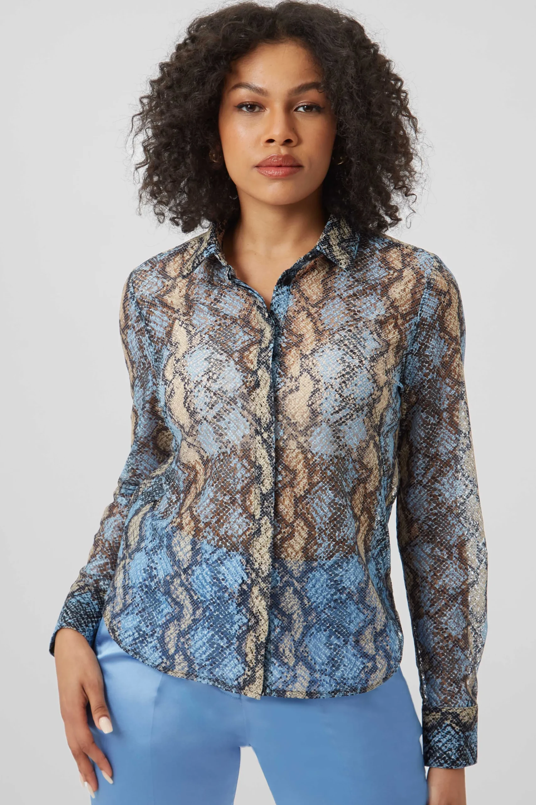 Twisted Tailor Lopez Skinny Fit Grey Snake Print Shirt | Woman