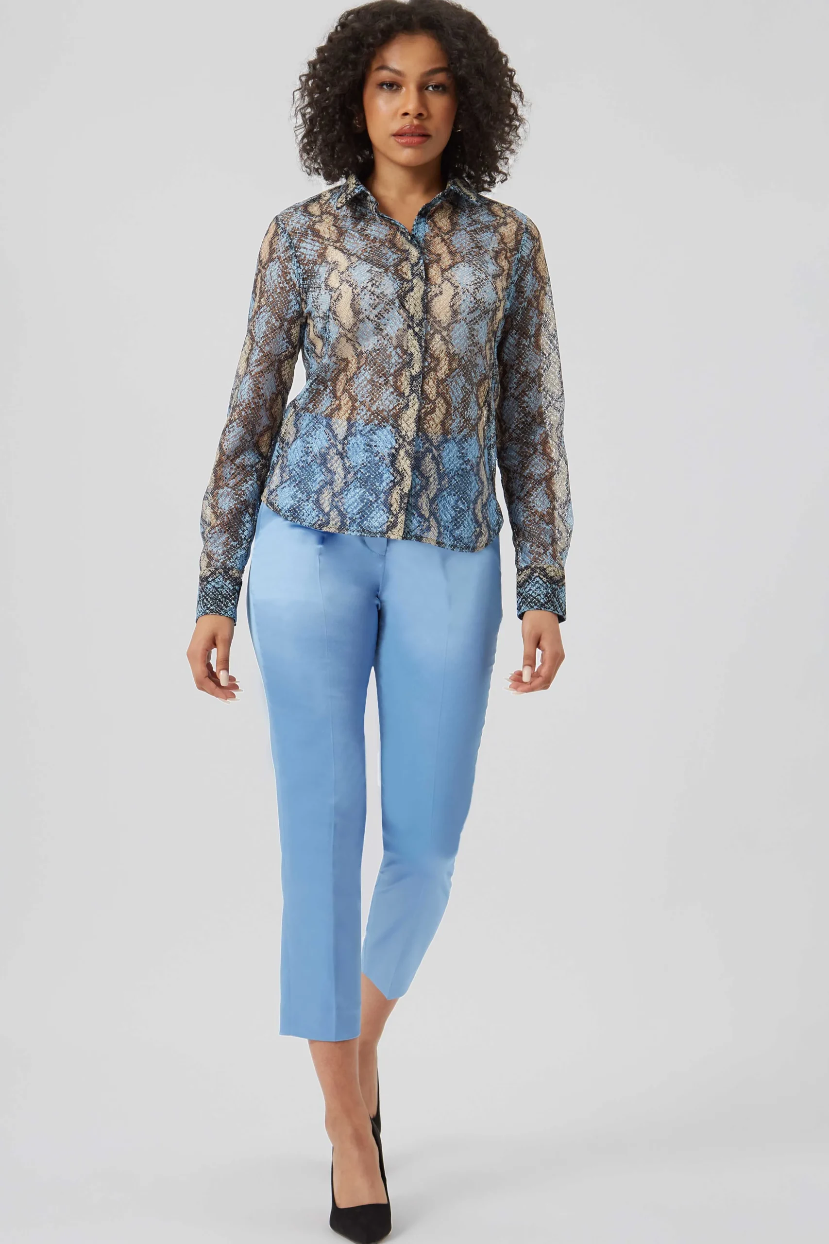 Twisted Tailor Lopez Skinny Fit Grey Snake Print Shirt | Woman