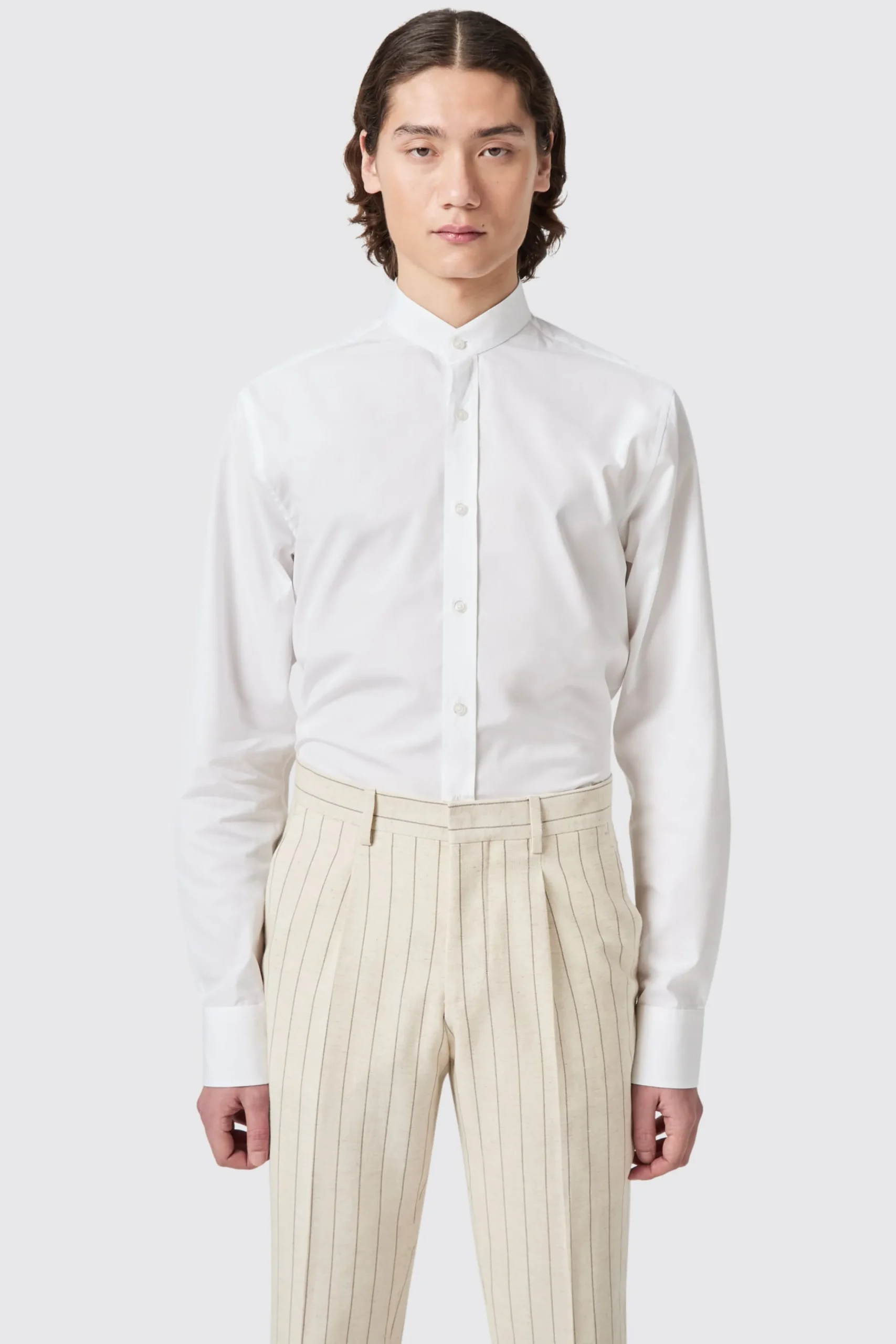 Twisted Tailor Lyndhurst Slim Fit Grandad Collar White Cotton Shirt | Style·Premium Shirts | Style·Everyday Essentials