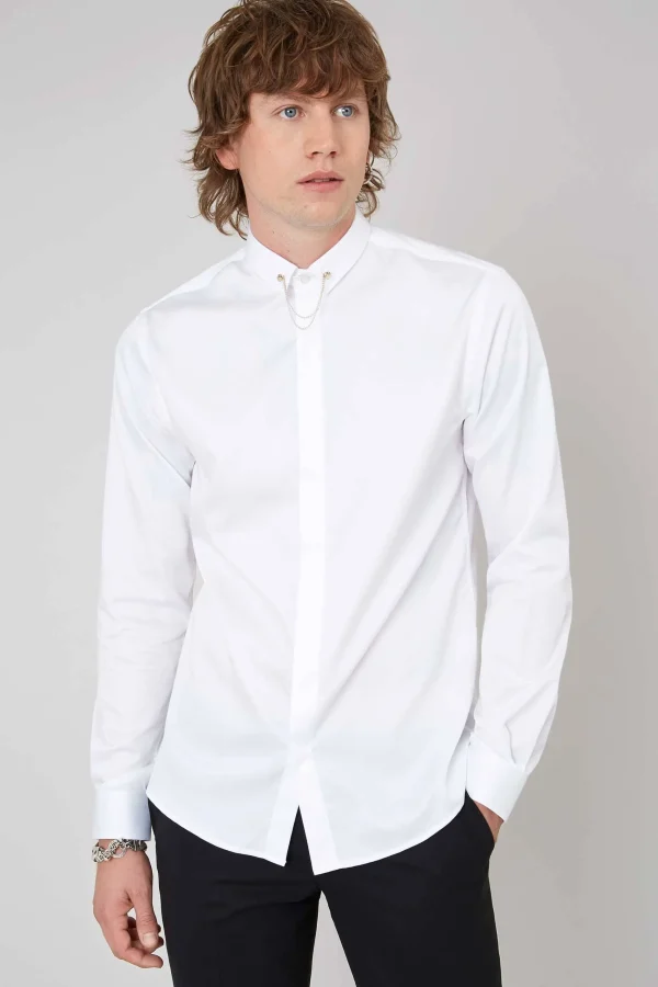 Twisted Tailor Lynton Skinny Fit White Collar Bar Cotton Shirt | Style·Plain Shirts | Occasion·Formal Shirts