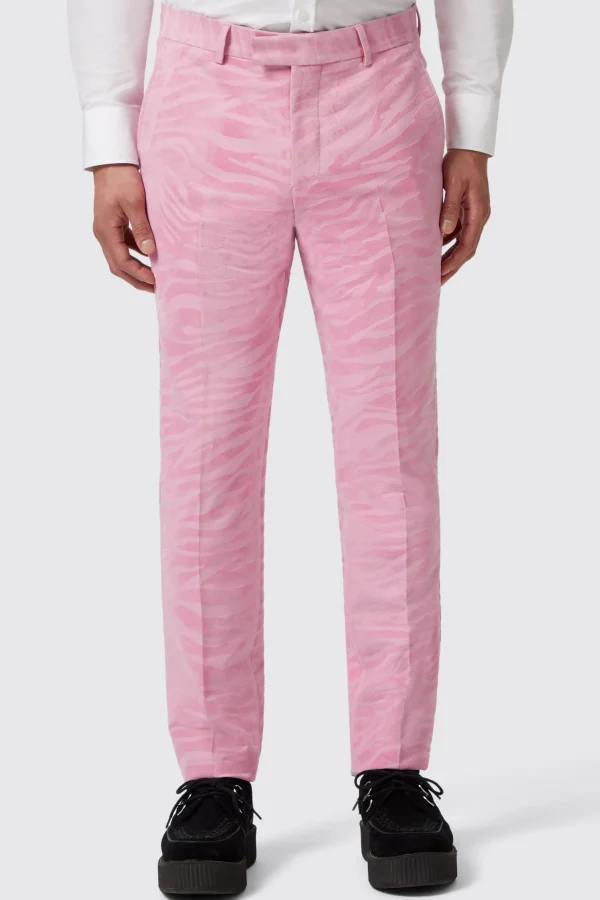 Twisted Tailor Magnussen Slim Fit Pink Flocked Trousers | Trousers·Party Trousers