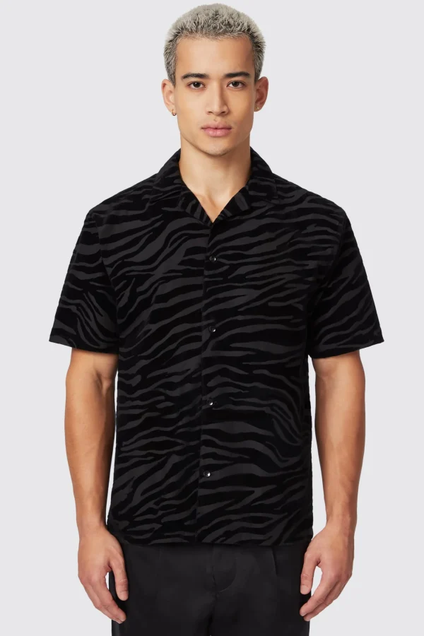 Twisted Tailor Magnussen Slim Fit Zebra Flocked Black Shirt | Style·Patterned Shirts | Occasion·Casual Shirts