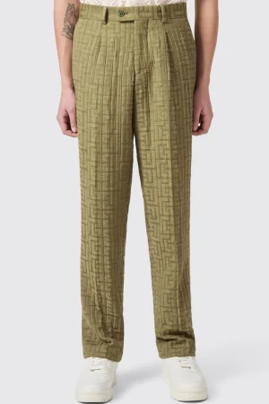 Twisted Tailor Malacia Oversized Green Jacquard Trousers | Unisex | Trousers·Casual Trousers