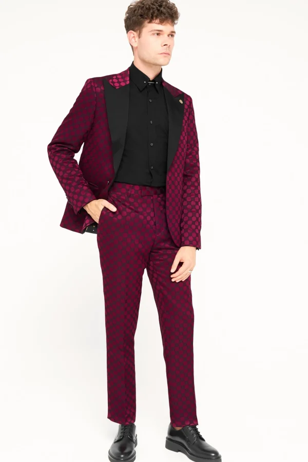 Twisted Tailor Papatya Slim Fit Burgundy Jacquard Suit | Style·Bold Prints | Occasion·Party Suits