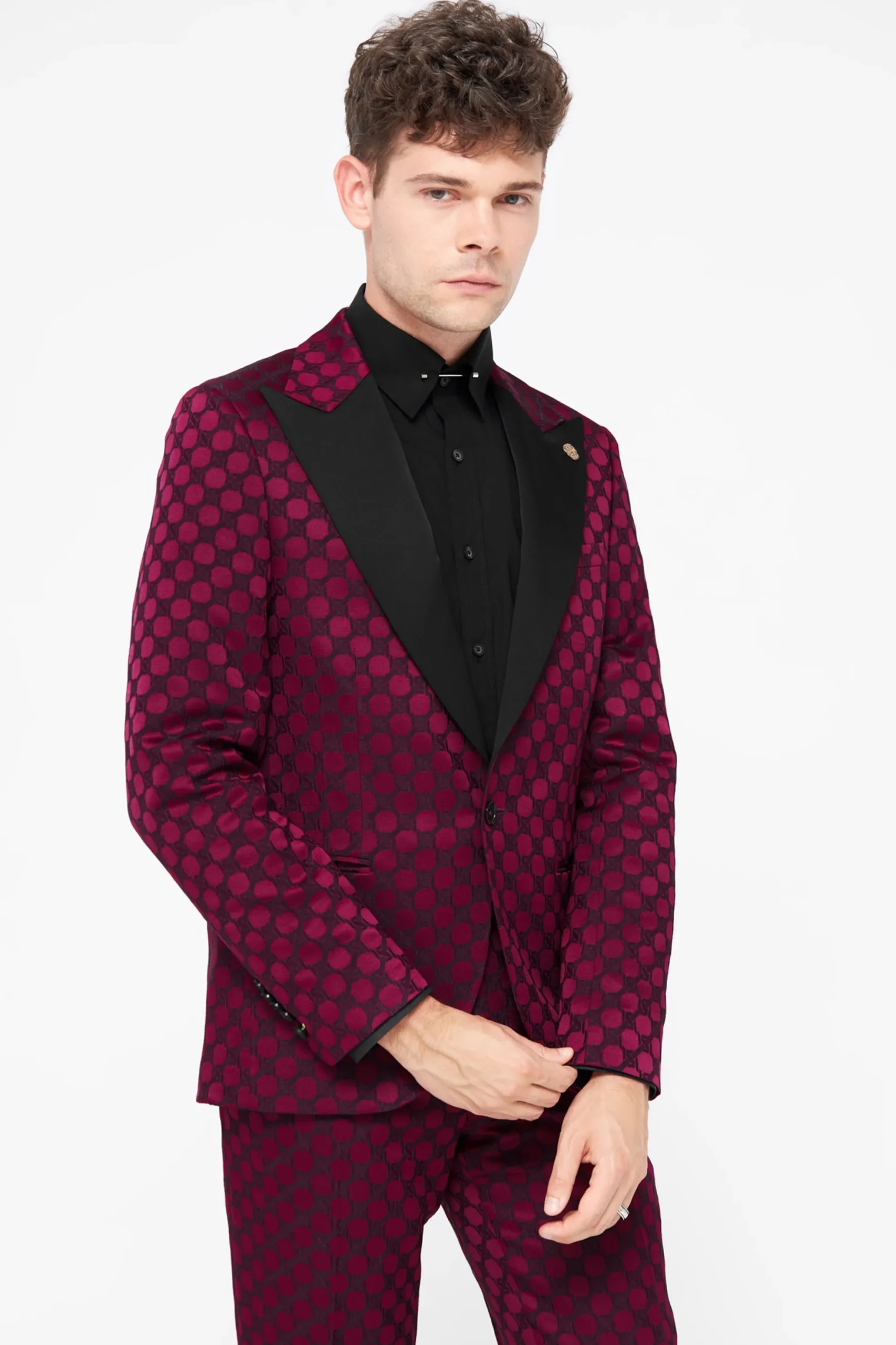 Twisted Tailor Papatya Slim Fit Burgundy Jacquard Suit | Style·Bold Prints | Occasion·Party Suits