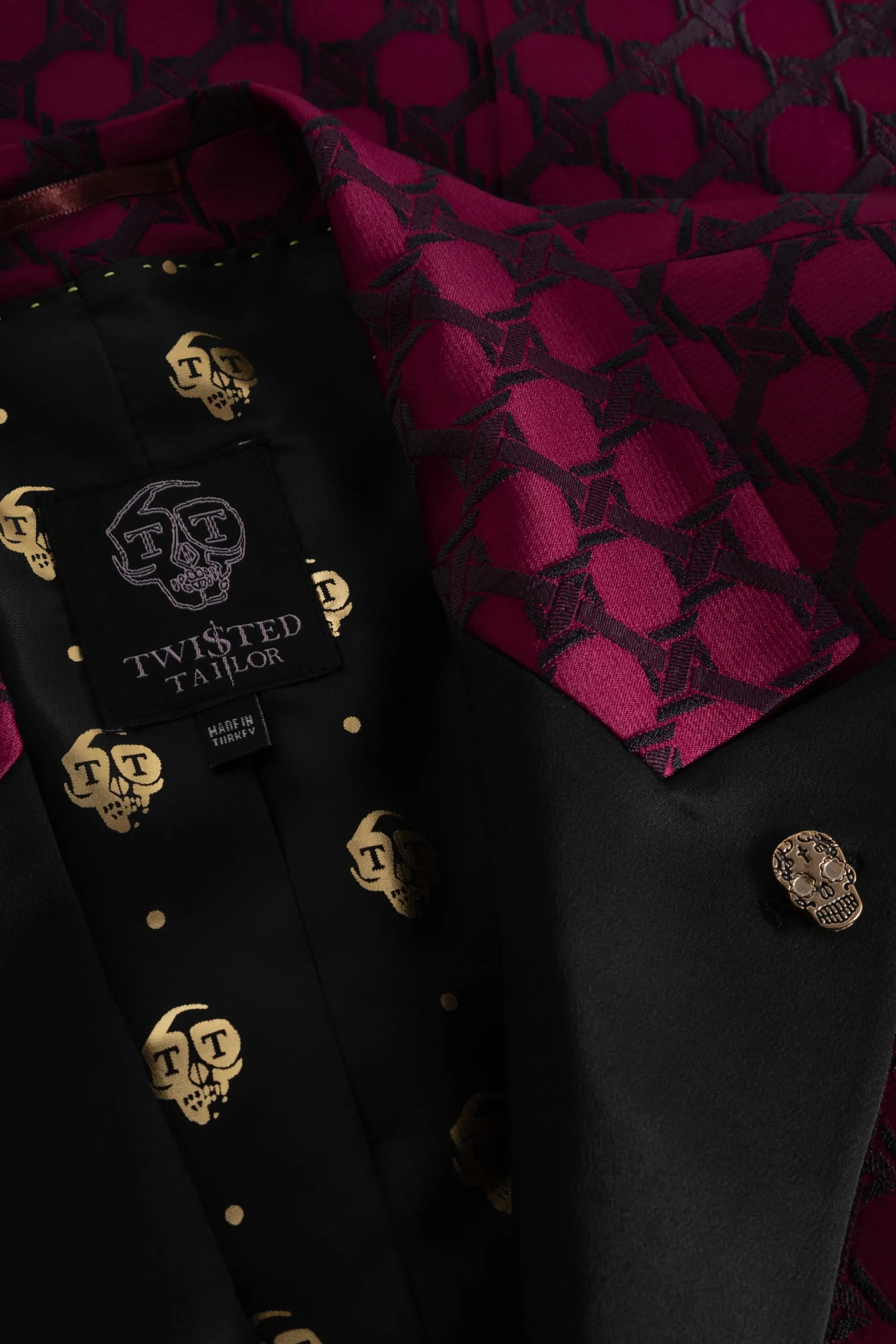 Twisted Tailor Papatya Slim Fit Burgundy Jacquard Suit | Style·Bold Prints | Occasion·Party Suits
