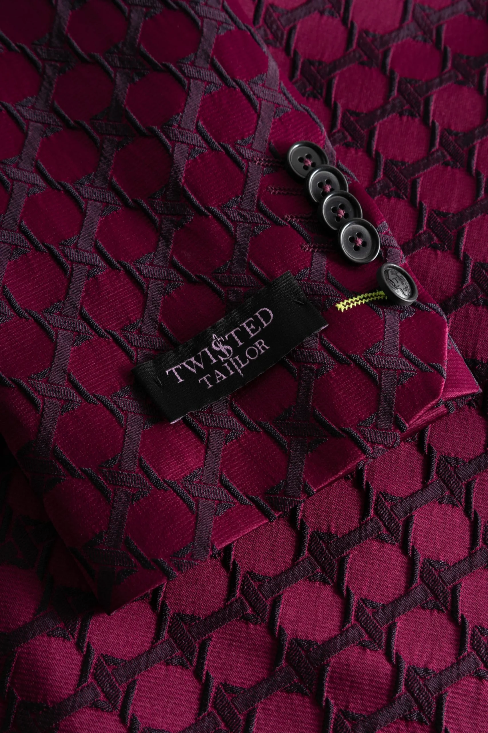 Twisted Tailor Papatya Slim Fit Burgundy Jacquard Suit | Style·Bold Prints | Occasion·Party Suits