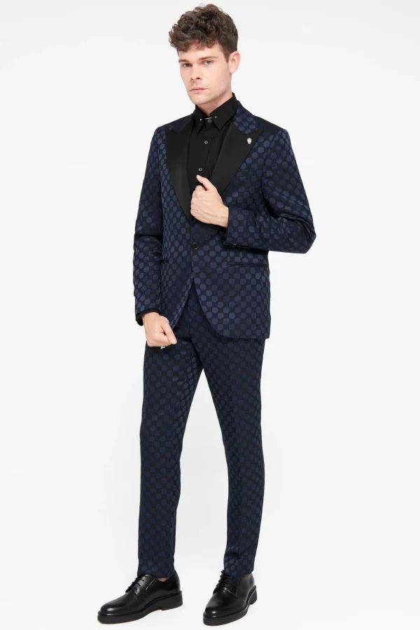 Twisted Tailor Papatya Slim Fit Navy Jacquard Suit | Style·Bold Prints | Occasion·Party Suits