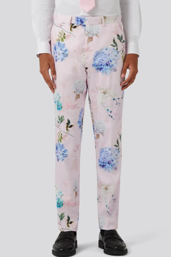 Twisted Tailor Pickhurst Slim Fit Pink Floral Cotton Trousers | Trousers·Floral Trousers