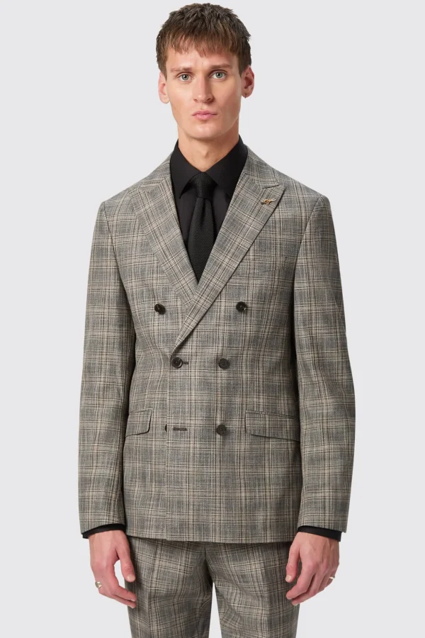 Twisted Tailor Plunkett Slim Fit Grey Check Double Breasted Jacket | Jackets·Work Jackets