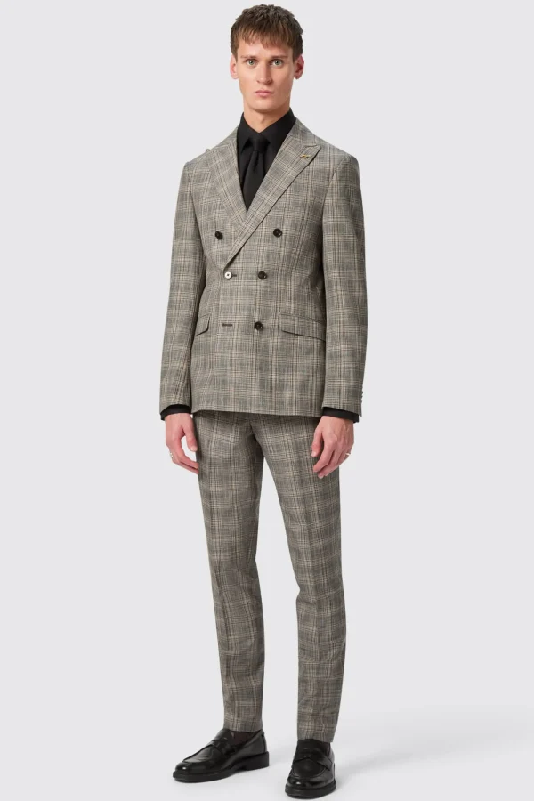 Twisted Tailor Plunkett Slim Fit Grey Check Double Breasted Suit | Style·Check Suits | Style·Double Breasted Suits
