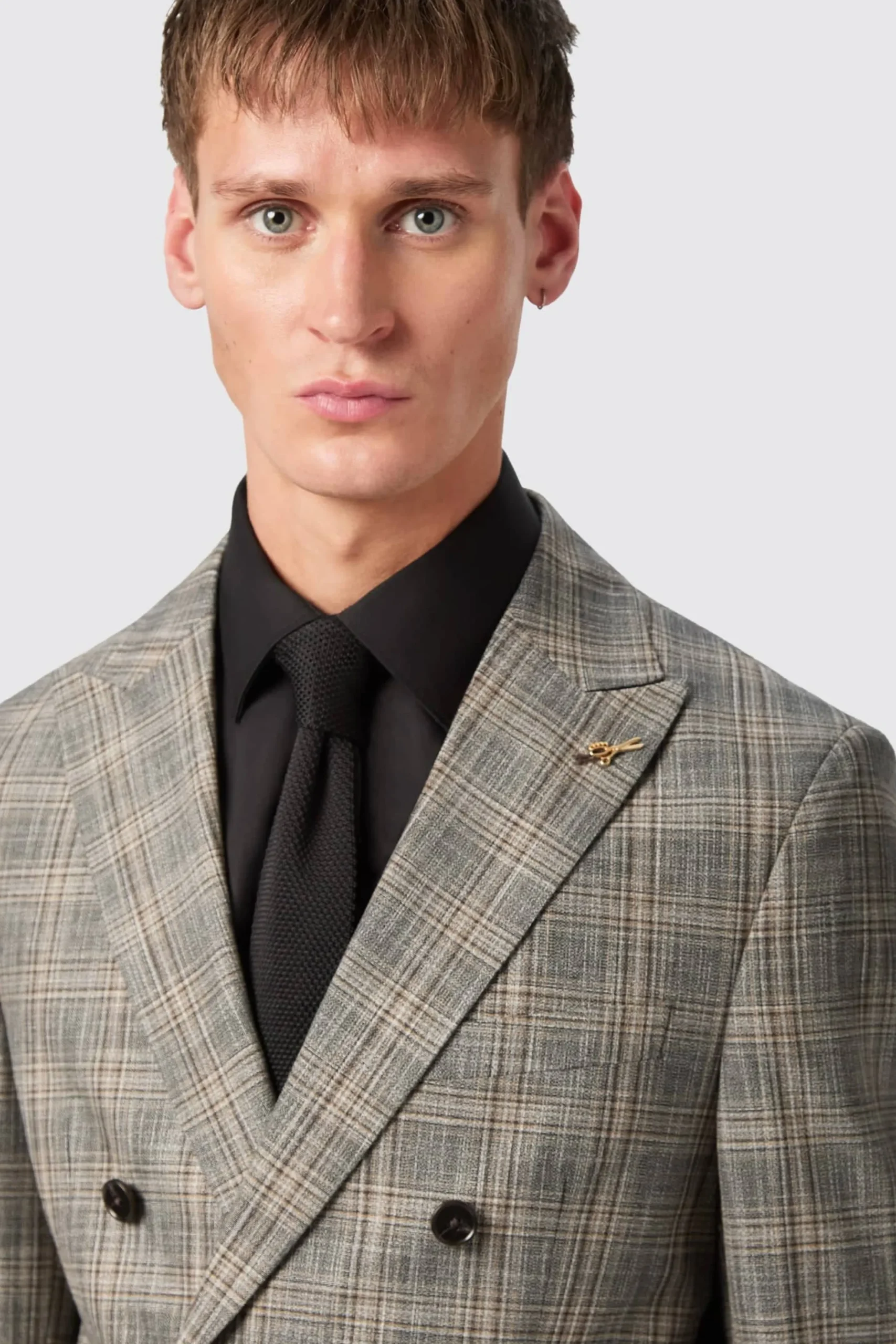 Twisted Tailor Plunkett Slim Fit Grey Check Double Breasted Suit | Style·Check Suits | Style·Double Breasted Suits
