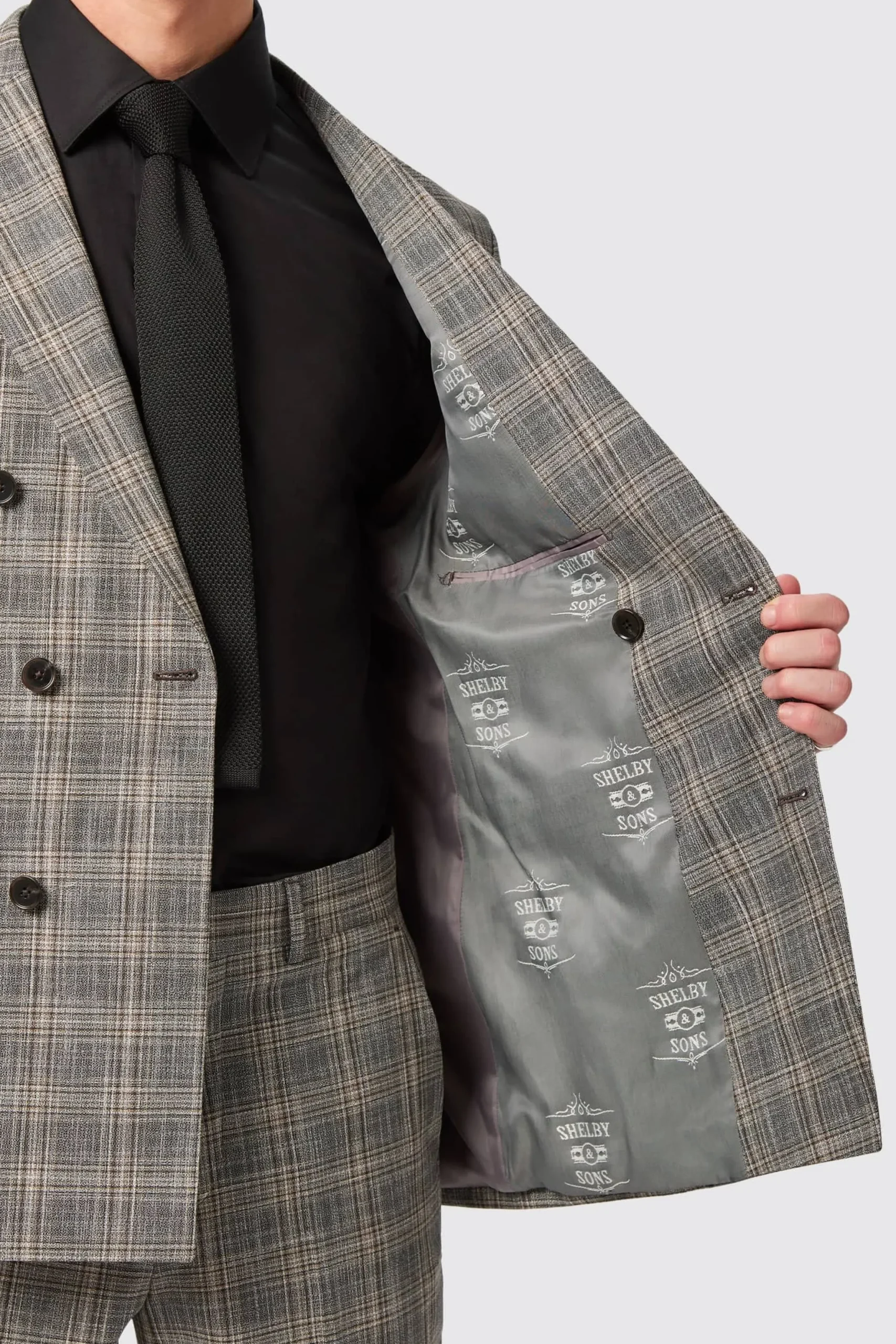 Twisted Tailor Plunkett Slim Fit Grey Check Double Breasted Suit | Style·Check Suits | Style·Double Breasted Suits