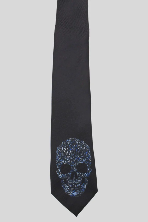 Twisted Tailor Rembrandt Black Skull Print Tie | Suit Accessories·Ties