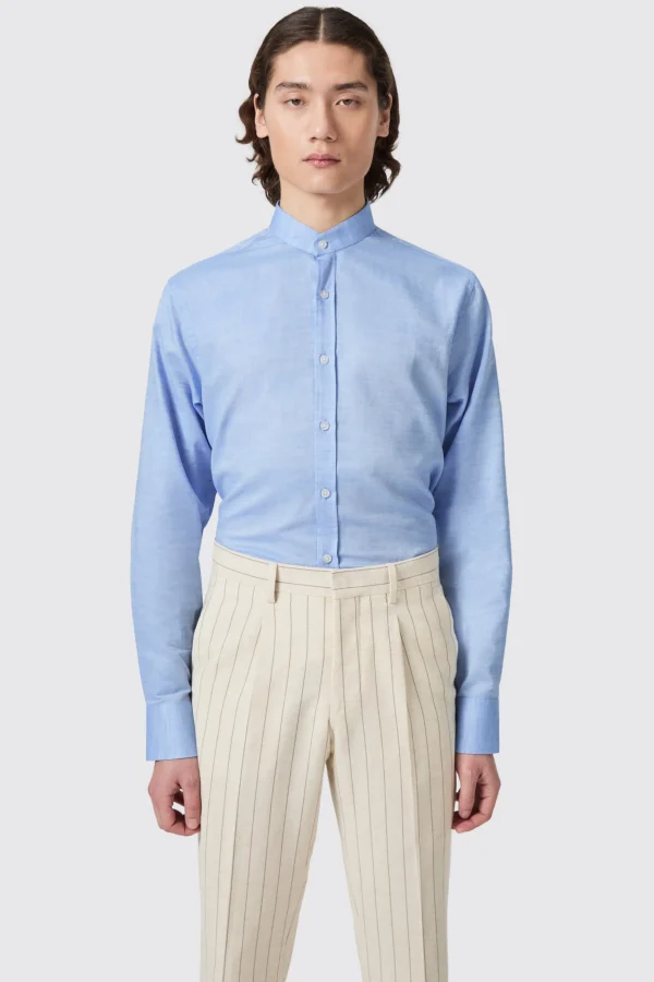 Twisted Tailor Saunders Slim Fit Grandad Collar Blue Linen Shirt | Style·Premium Shirts | Style·Everyday Essentials