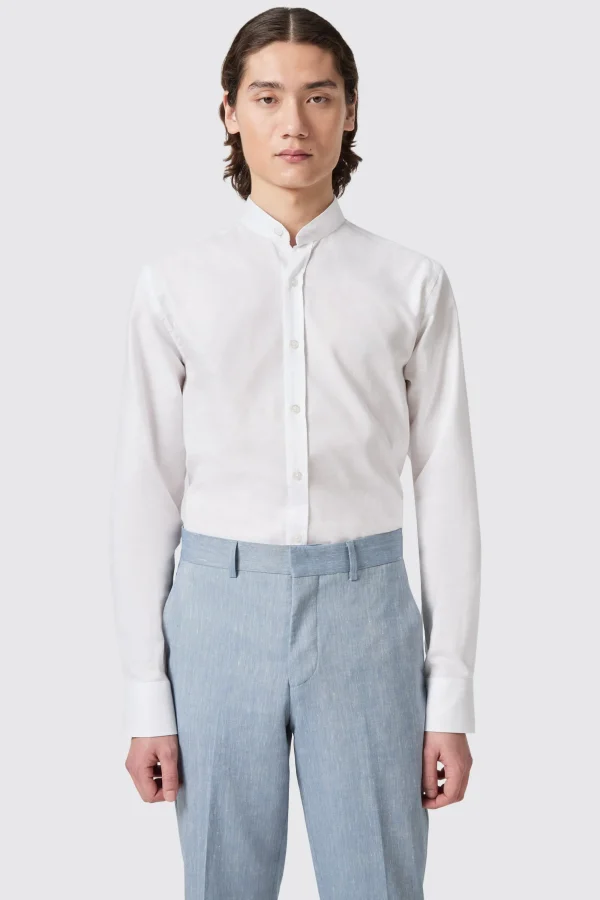 Twisted Tailor Saunders Slim Fit Grandad Collar White Linen Shirt | Style·Premium Shirts | Style·Everyday Essentials
