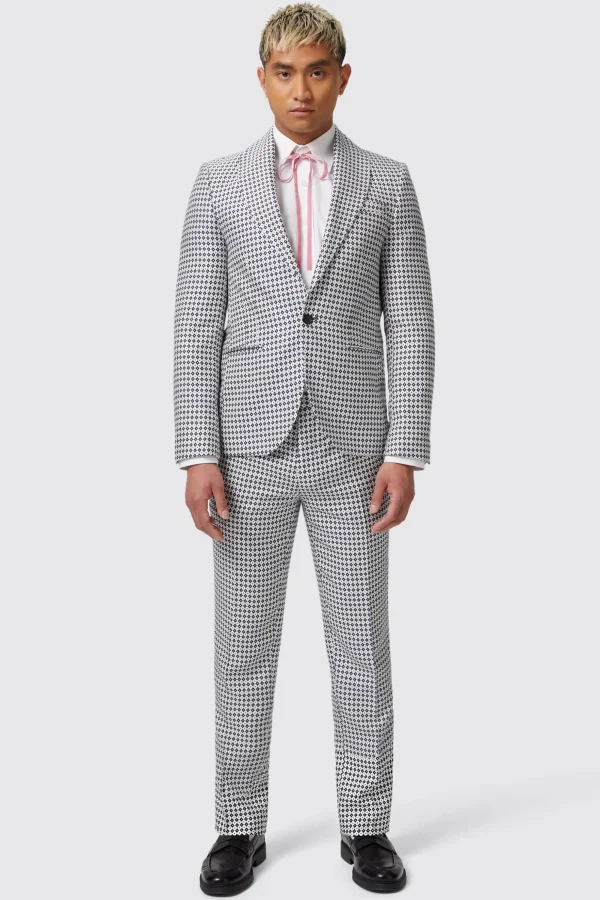 Twisted Tailor Siorek Slim Fit Navy Jacquard Suit | Style·Bold Prints | Occasion·Party Suits