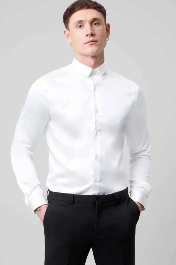 Twisted Tailor Slinky Slim Fit White Sateen Shirt | Style·Plain Shirts | Occasion·Formal Shirts