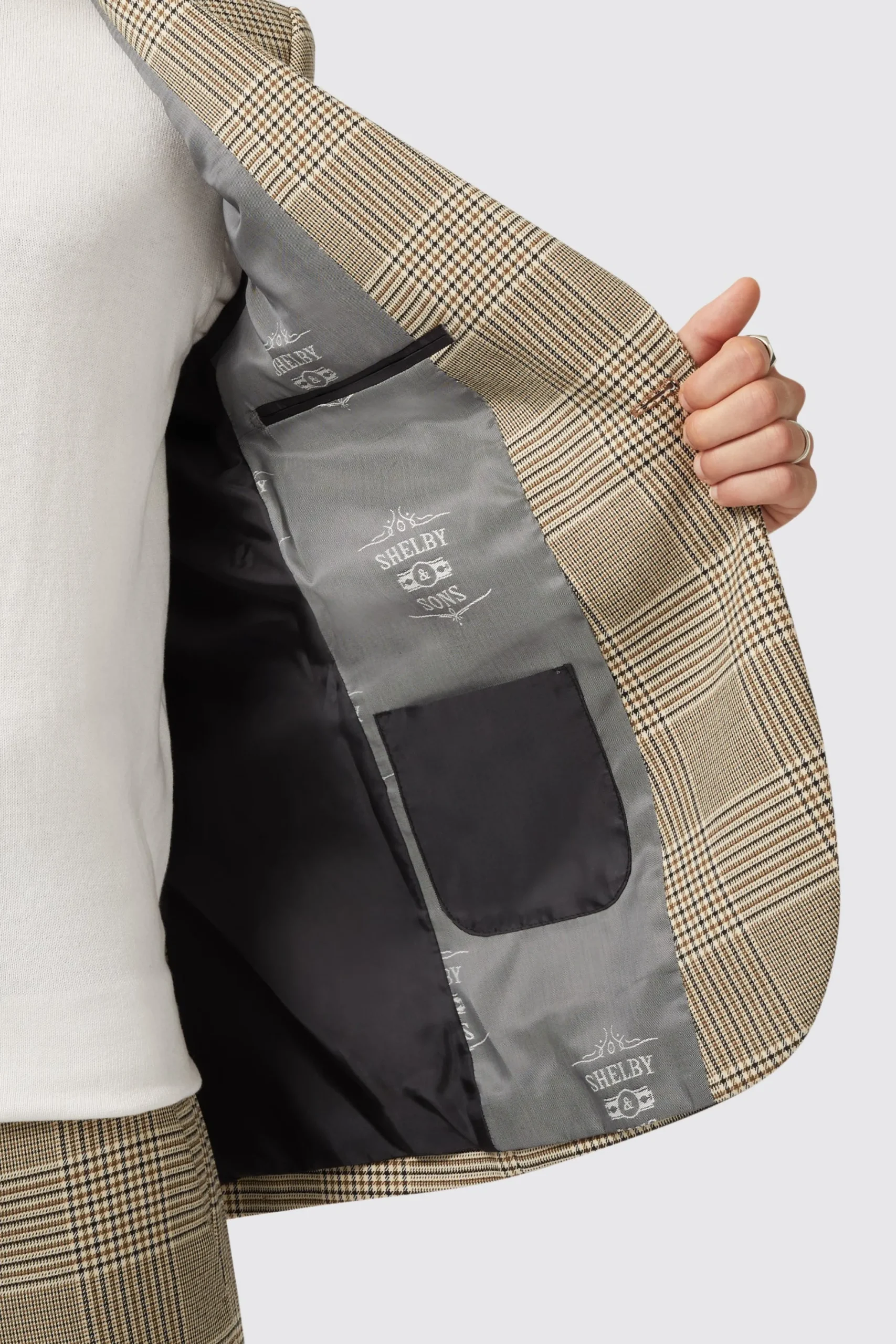 Twisted Tailor Strauss Slim Fit Neutral Check Suit | Style·Check Suits | Style·2 Piece Suits