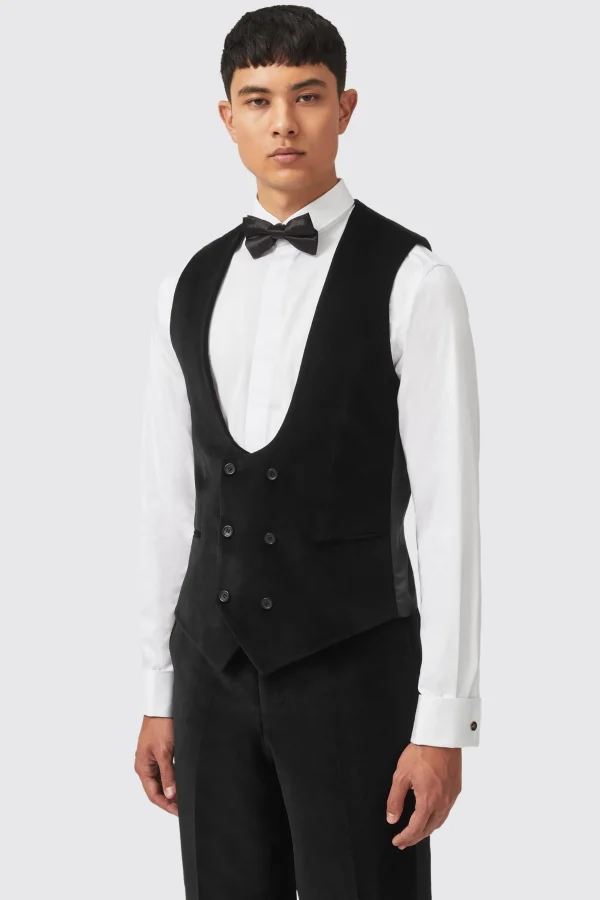 Twisted Tailor Sylvester Skinny Fit Black Velvet Tuxedo Waistcoat | Waistcoats