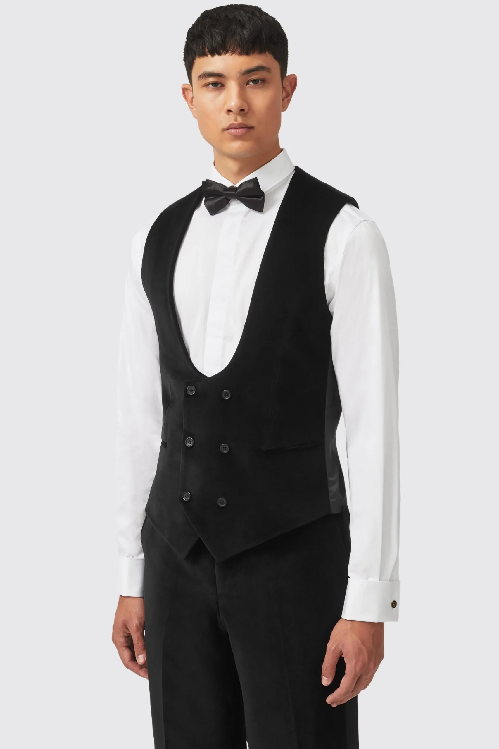 Twisted Tailor Sylvester Skinny Fit Black Velvet Tuxedo Waistcoat | Waistcoats