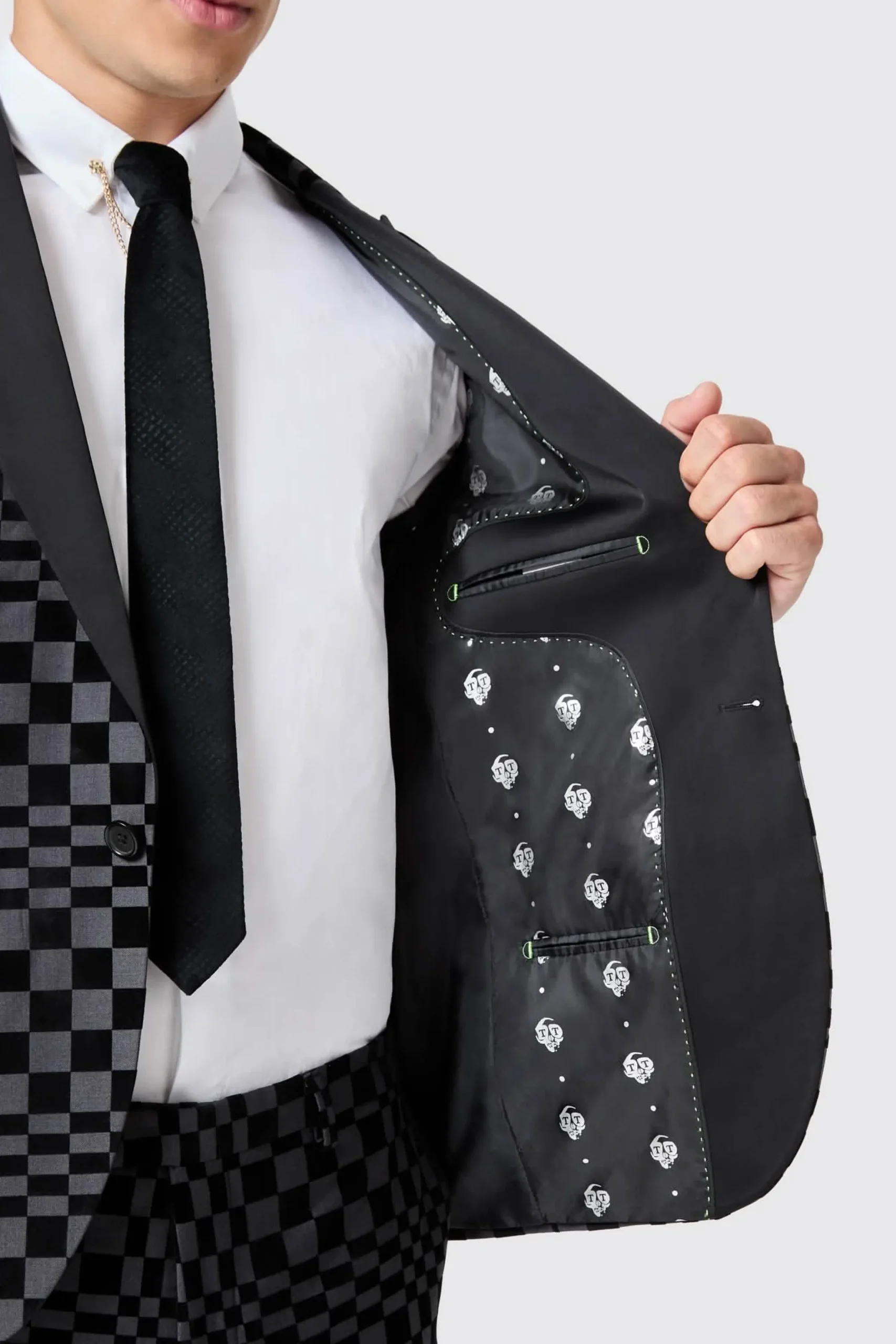 Twisted Tailor Tiber Skinny Fit Grey Check Tuxedo Suit | Style·2 Piece Suits | Style·Bold Prints