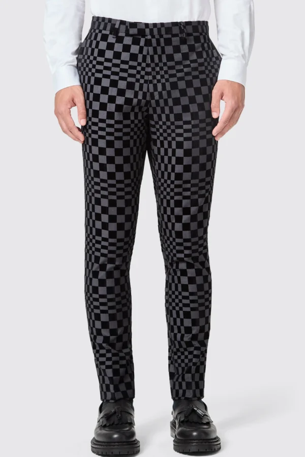 Twisted Tailor Tiber Skinny Fit Grey Check Tuxedo Trousers | Trousers·Party Trousers
